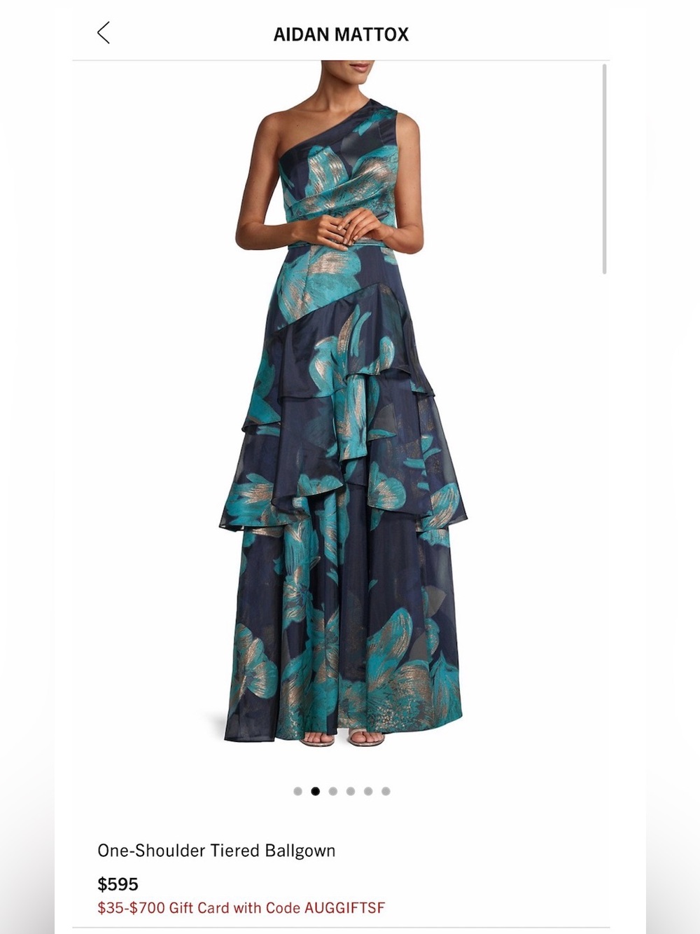 Aidan Mattox Teal and Blue Tiered Metallic-Accent Maxi Dress